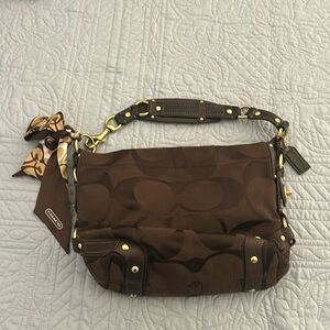 EUC Coach purse. Brown C logo with scarf included.
